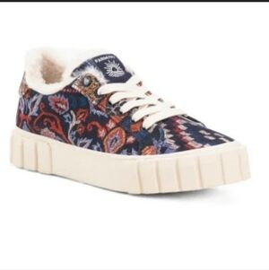 Farm Rio Ainika Floral Platform Sneakers Faux Fur Lined Shoes size 9.5
